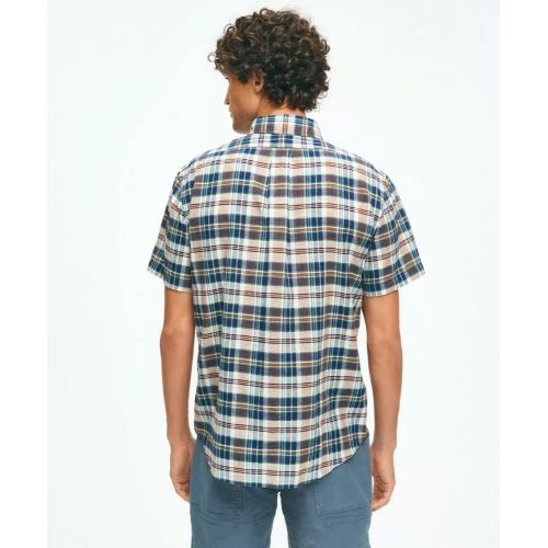 브룩스브라더스 Washed Cotton Madras Short Sleeve Button-Down Collar Sport Shirt