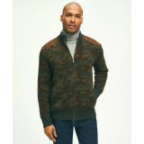 Merino Wool Stand Collar Camouflage Zip Cardigan