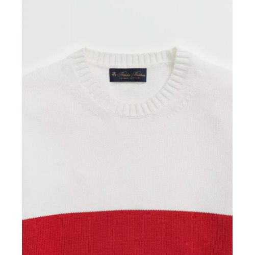 브룩스브라더스 Vintage-Inspired Chest Stripe Crewneck Sweater in Supima Cotton