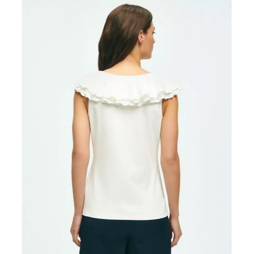 브룩스브라더스 Ruffle Collar Sleeveless Top In Cotton Modal Jersey