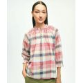 Washed Cotton Madras Peasant Blouse