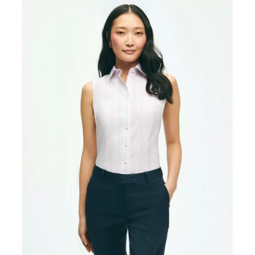 브룩스브라더스 Fitted Supima Stretch Cotton Non-Iron Sleeveless Stripe Shirt