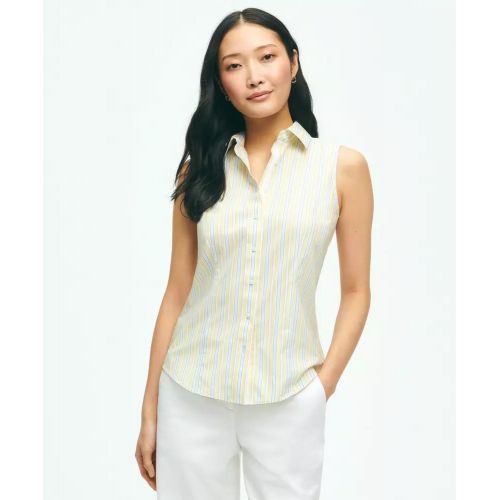 브룩스브라더스 Fitted Supima Stretch Cotton Non-Iron Sleeveless Stripe Shirt