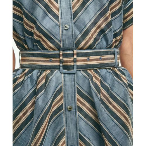 브룩스브라더스 Nipped-Waist Chevron Shirt Dress In Linen Blend