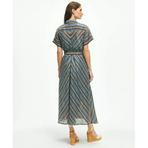 브룩스브라더스 Nipped-Waist Chevron Shirt Dress In Linen Blend