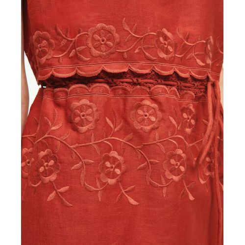브룩스브라더스 Embroidered Blouson Sheath Dress In Linen