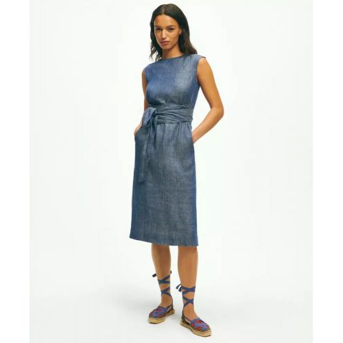 브룩스브라더스 Linen Fit-And-Flare Belted Dress
