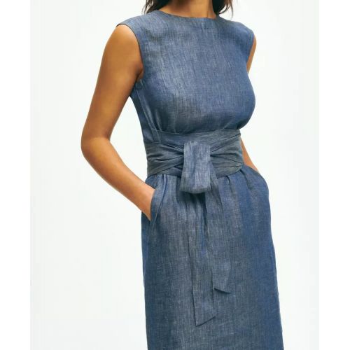 브룩스브라더스 Linen Fit-And-Flare Belted Dress