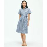 Striped Belted Shirt Dress In Cotton