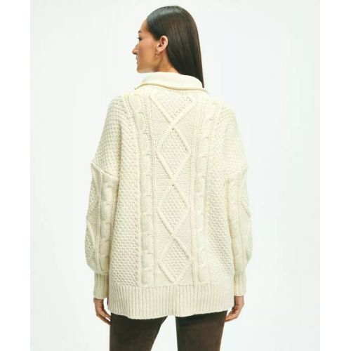 브룩스브라더스 Oversize Merino Wool Mock Neck Aran Knit Sweater