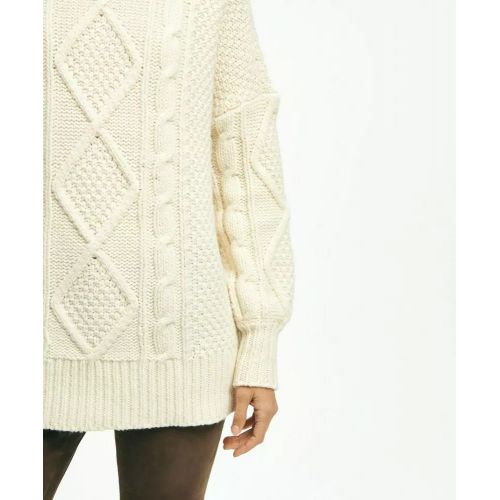 브룩스브라더스 Oversize Merino Wool Mock Neck Aran Knit Sweater
