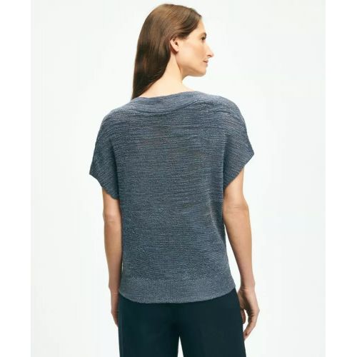브룩스브라더스 Relaxed V-Neck Short-Sleeve Sweater In Linen Lurex