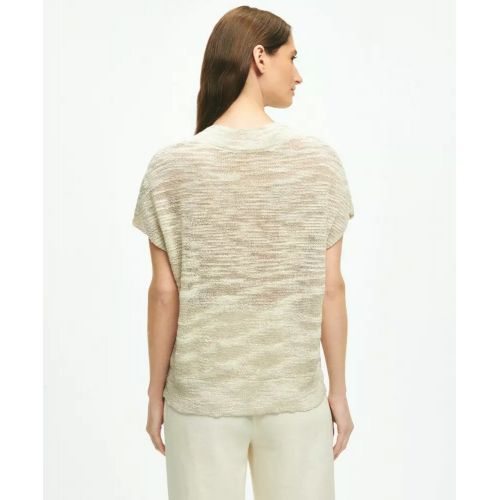 브룩스브라더스 Relaxed V-Neck Short-Sleeve Sweater In Linen Lurex