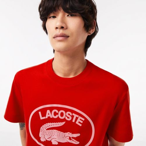 라코스테 Lacoste Mens Relaxed Fit Tone-On-Tone Branded Cotton T-Shirt