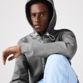Lacoste Menu2019s Hooded Cotton Blend Lettered Zip Sweatshirt