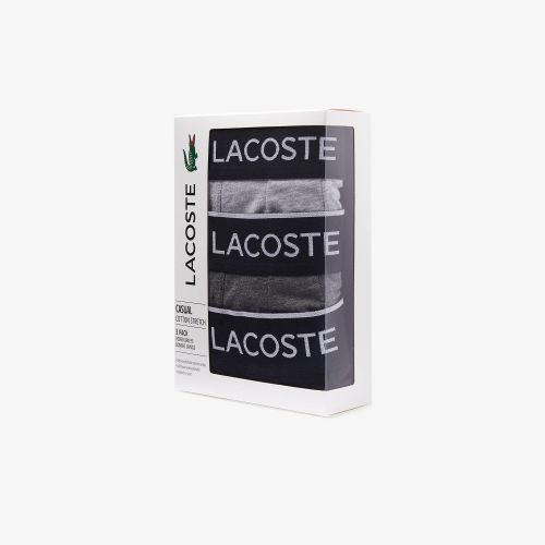 라코스테 Lacoste Menu2019s Branded Waist Long Stretch Cotton Boxer Brief 3-Pack