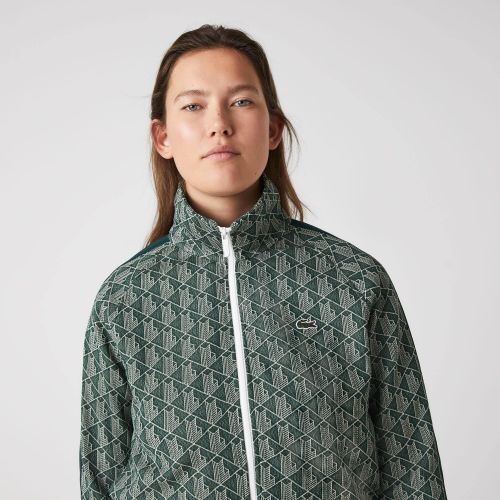 라코스테 Lacoste Womens Regular Fit Monogram Zip Sweatshirt