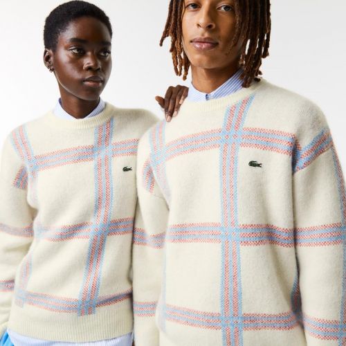 라코스테 Lacoste Unisex Relaxed Fit Tartan Pattern Wool Blend Sweater