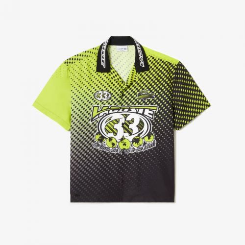 라코스테 Lacoste Menu2019s Short Sleeve Ombre Checkerboard Print Shirt