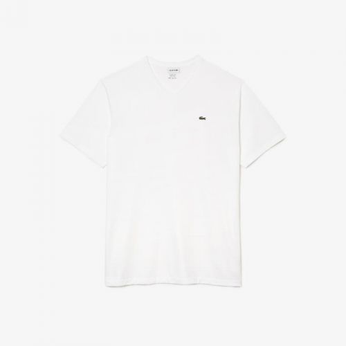 라코스테 Lacoste Menu2019s Regular Fit Ribbed V-Neck Cotton Polo Shirt (Plus Size)