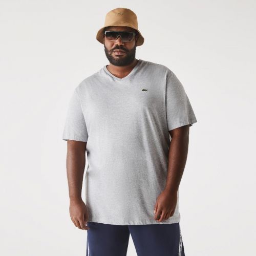 라코스테 Lacoste Menu2019s Regular Fit Ribbed V-Neck Cotton Polo Shirt (Plus Size)