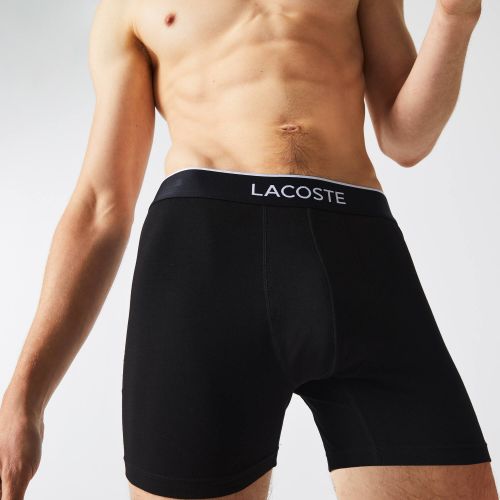 라코스테 Lacoste Menu2019s Branded Waist Long Stretch Cotton Boxer Brief 3-Pack