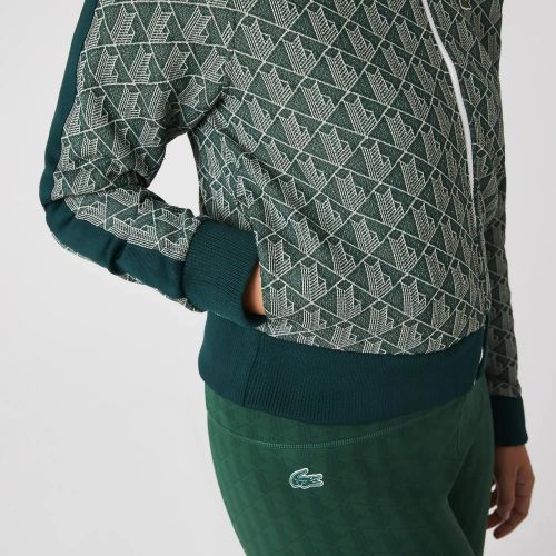 라코스테 Lacoste Womens Regular Fit Monogram Zip Sweatshirt