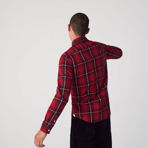 라코스테 Lacoste Mens Slim Fit Checkered Stretch Cotton Poplin Shirt