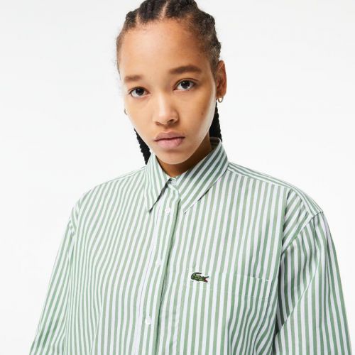 라코스테 Lacoste Womenu2019s Striped Cotton Poplin Shirt