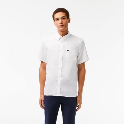라코스테 Lacoste Menu2019s Short Sleeve Linen Shirt