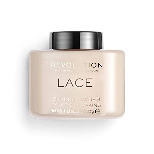  Makeup Revolution Lace Luxury Baking Powder for Medium Skin Tones Prolonging the Wear of Makeup, Lace, 1.12 Ounce, Finishing Loose Powder Makeup for Banishing Shine and Silky Finis