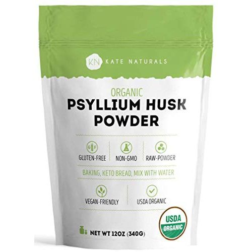 Psyllium Husk Powder for Fiber Supplement and Keto Fiber (12 oz) by Kate Naturals. USDA Organic Fiber Powder Unflavored, Gluten Free, Non-GMO. Organic Psyllium Husk Powder for Baki