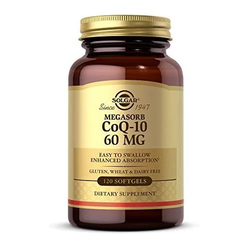  Solgar Megasorb CoQ-10 60 mg, 120 Softgels - Supports Heart & Brain Health - Coenzyme Q10 Supplement - Enhanced Absorption, Easy to Swallow - Gluten Free, Dairy Free - 120 Servings