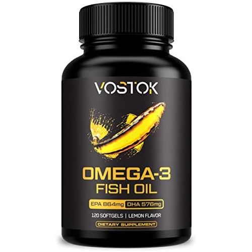  Vostok Nutrition Omega 3 Fish Oil Triple Strength - Sourced from Wild Caught Fish - Non-GMO, Soy and Gluten Free  High EPA and DHA Supplement - Heart + Brain Health, Joint and Skin Support - 120 S