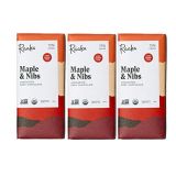 Raaka Chocolate Maple & Nibs Dark Chocolate 75% Cacao (1.8oz Bar - 3 Pack), Organic, Non-GMO, Kosher Premium Craft Artisan Chocolate, Vegan, Gluten and Soy Free, Bittersweet, Bean-