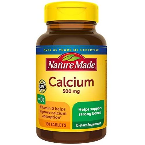  Nature Made Calcium 500 mg with Vitamin D3, Dietary Supplement for Bone Support, 130 Tablets