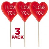 Prextex Large Heart Shape Lollipops Pack of 3 X-Large I Love You Pops, Great for Valentines Day Goody Bag Fillers or Party Favor