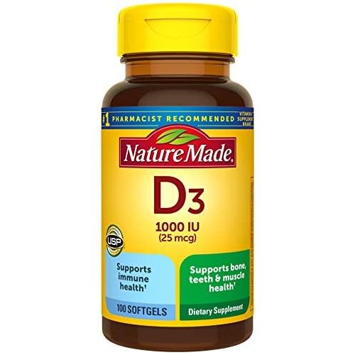  Nature Made Vitamin D3 1000 IU (25 mcg), Dietary Supplement for Bone, Teeth, Muscle and Immune Health Support, 300 Softgels, 300 Day Supply
