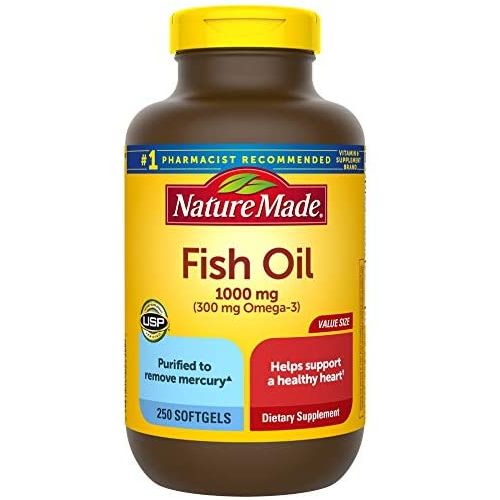  Nature Made Fish Oil 1000 mg, 250 Softgels Value Size, Omega 3 Supplement For Heart Health