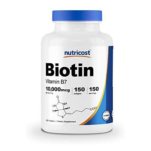  Nutricost Biotin (10,000mcg) in Coconut Oil 150 Softgels - Gluten Free, Non-GMO