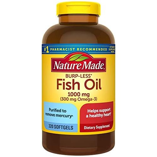  Nature Made Burp Less Fish Oil 1000 mg Softgels, Fish Oil Supplements, Omega 3 Fish Oil for Healthy Heart Support, Omega 3 Supplement with 320 Count(Pack of 1)