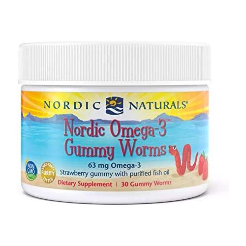  Nordic Naturals Nordic Omega-3 Gummy Worms, Strawberry - 30 Gummy Worms - 63 mg Total Omega-3s with EPA & DHA - Non-GMO - 30 Servings