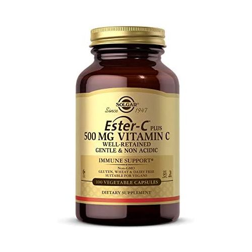  Solgar Ester-C Plus 500 mg Vitamin C (Ascorbate Complex) - Gentle & Non Acidic - Antioxidant & Immune Support - 100 Vegetable Capsules (100 Servings)