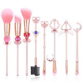 Hamowtux 8 Pcs Sailor Moon Makeup Brush Set with Cute Pink Pouch, Cardcaptor Sakura Cosmetic Makeup Tool Sets & Kits for Daily Use and Valentines Day/Thanksgiving/Birthday Gift