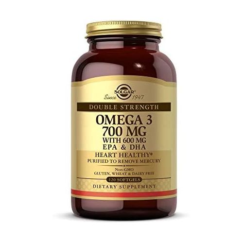  Solgar Double Strength Omega-3 700 mg, 120 Softgels - Fish Oil Supplement - Support for Cardiovascular, Joint & Cellular Health - Contains EPA & DHA Omega 3 Fatty Acids - Gluten Fr