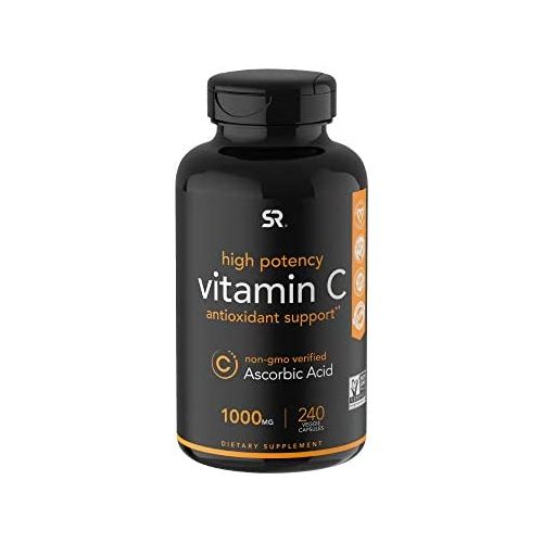  Sports Research Vitamin C 1000mg (240 Veggie-Capsules) Non-GMO Project Verified Vitamin C Supplement for Immune Support & Antioxidant Protection