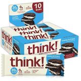 think! (thinkThin) High Protein Bars - Cookies and Creme, 20g Protein, 0g Sugar, No Artificial Sweeteners, Gluten Free, GMO Free, 2.1 oz bar (10 Count - packaging may vary)