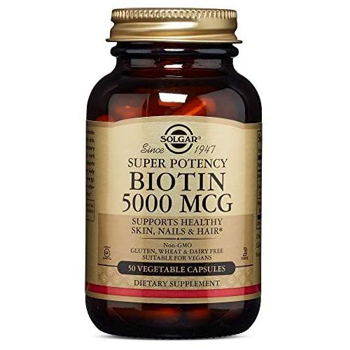  Solgar Biotin 5000 mcg - 50 Vegetable Capsules - Supports Healthy Skin, Nails & Hair - Non-GMO, Vegan, Gluten Free, Dairy Free, Kosher - 50 Servings