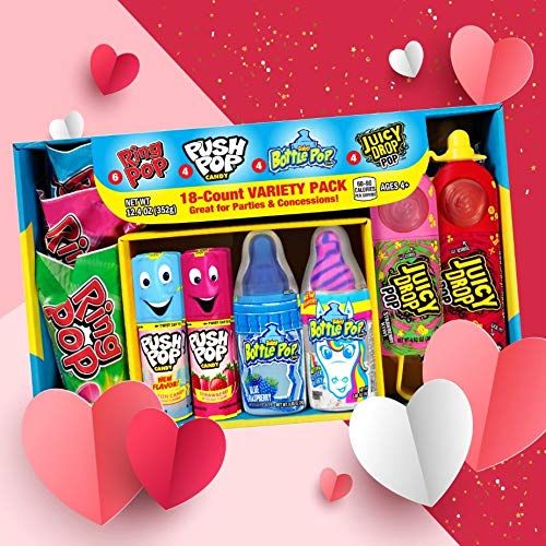  Bazooka Candy Brands Easter Variety Candy Box - 18 Count Lollipops w/ Assorted Flavors from Ring Pop, Push Pop, Baby Bottle Pop & Juicy Drop - Fun Easter Candy for Gifts