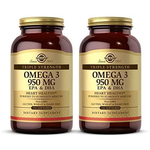  Solgar Triple Strength Omega 3 950 mg - 100 Softgels, Pack of 2 - Supports Cardiovascular, Joint & Skin Health - Non-GMO, Gluten Free, Dairy Free - 200 Total Servings